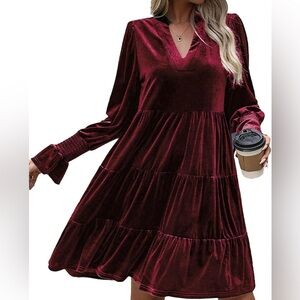 Burgundy velvet babydoll Christmas holiday dress